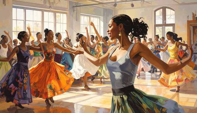 Dancers practicing choreography studio