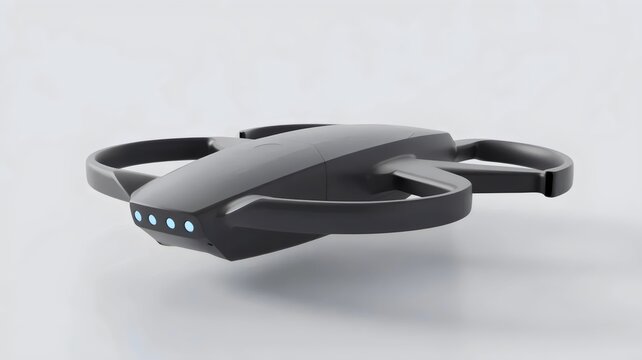 Streamlined drone with blue LED lights &ndash; Perfect for tech innovation news, robotics research, or clean industrial photography.