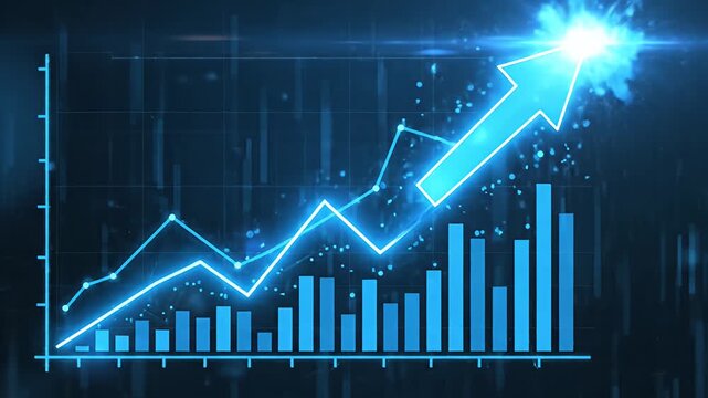 Abstract digital chart with upward arrow in futuristic blue style