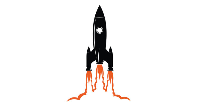 Retro rocket silhouette launch a vintage space exploration illustration with fiery exhaust