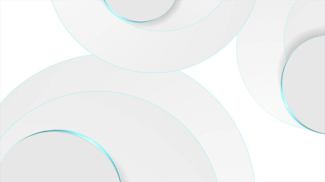 Grey geometric minimal circles with blue neon rings abstract background. Hi-tech futuristic motion design. Seamless loop. Video animation Ultra HD 4K 3840x2160