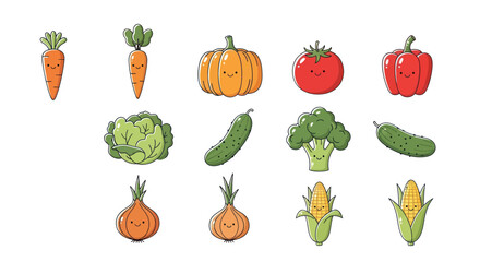 Fototapeta premium Cartoon vegetables collection on white background