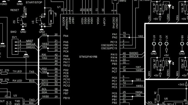 Video animation with schematic diagram of electronic device. 
Drawing electrical circuit with capacitor, resistor, 
controller, diode, led, integrated circuit,
other components. Animated motion effect
