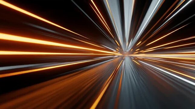 Abstract orange and white light streaks converging to center for high speed technology background