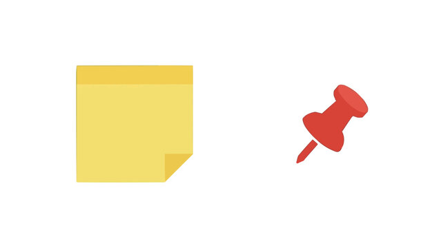 A yellow sticky note next to a red pin on display