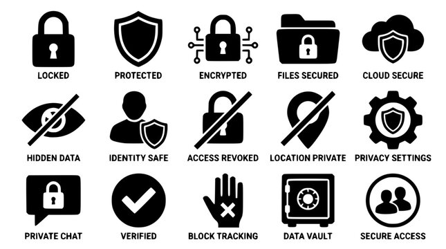 Security and privacy icon collection for digital data protection illustration