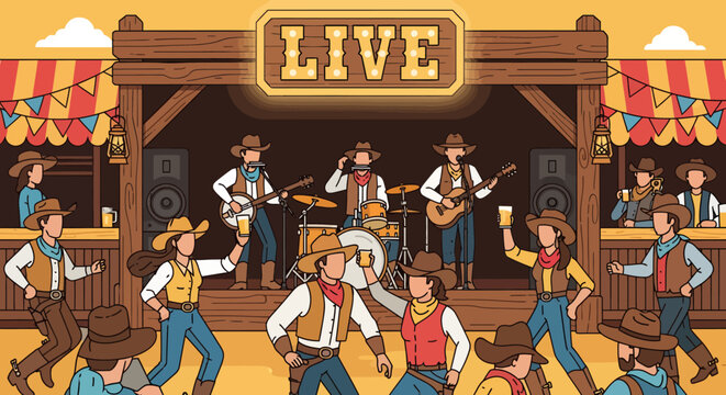 Rustic Western Music Festival with Live Band on Stage