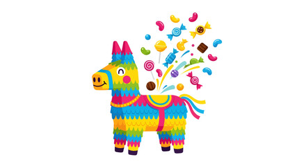 Naklejka premium Colorful Pernambuco Pogo Pig Running with Candies
