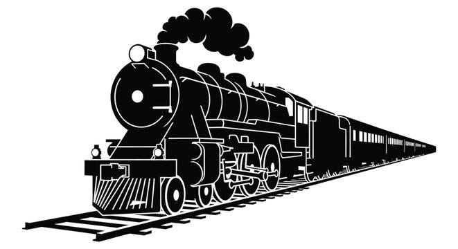 Vintage steam train silhouette a classic locomotive illustration in black and white