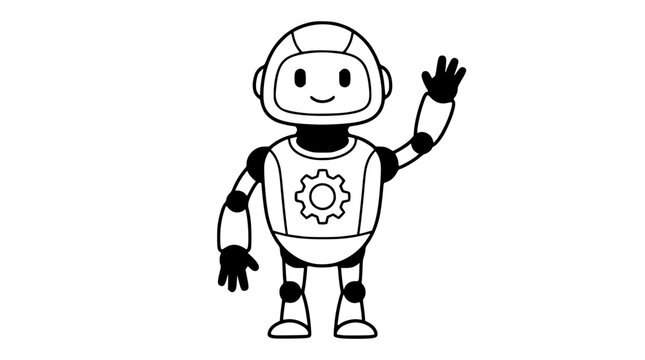 Cute friendly robot waving hello in a vector graphic illustration