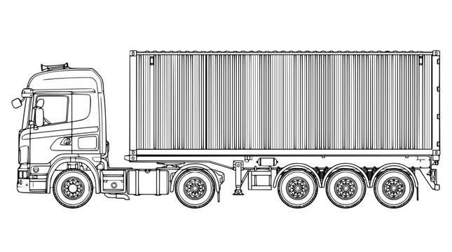 Detailed vector illustration of a semi truck with shipping container