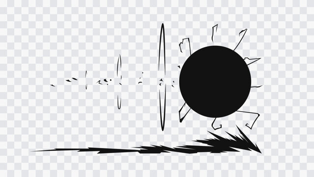 Abstract manga energy blast effect with black radial lines and circular burst on transparent background. Dynamic comic style power emission, anime impact effect.