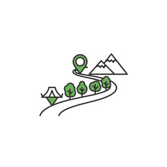 Obraz premium Flat Camping Route Mountain Path Icon