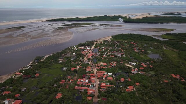 Aerial View of Atins Village and River Landscape Maranh&atilde;o Brazil