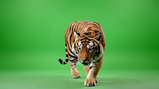 Sphynx Cat Yawning and Tiger Roaring on Green Screen Background.