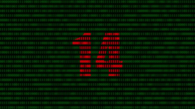 Number 14 glowing red binary code background, digital data stream animation, cyber security and technology concept