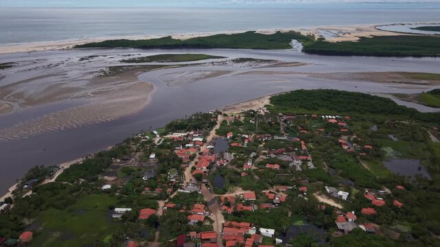 Aerial View of Atins Village and River Landscape Maranh&atilde;o Brazil