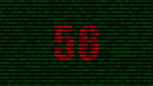 Digital number 56 formed by red binary code on green matrix background, cyber security and data technology concept