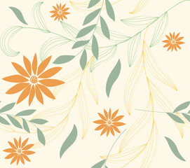 Pastel colors hand drawn flower art seamless pattern. pattern abstract flower and leaf, brush strokes seamless pattern, Brushstroke flowers and leaves pattern, flowers hand-drawn.retro Brushstroke art © Sukman