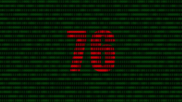 Digital number 76 formed by red binary code on green matrix background, abstract technology concept for data analysis
