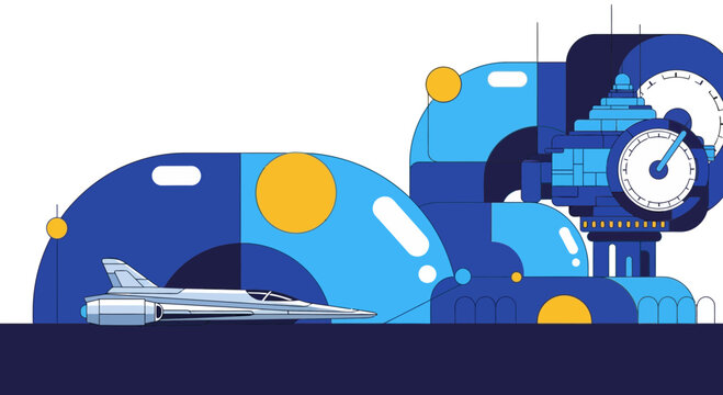 Futuristic Clockwork Space Station with Starfighter Vector