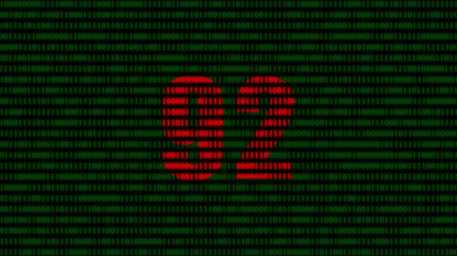 Digital countdown number 92 on green binary code matrix background, abstract technology motion animation