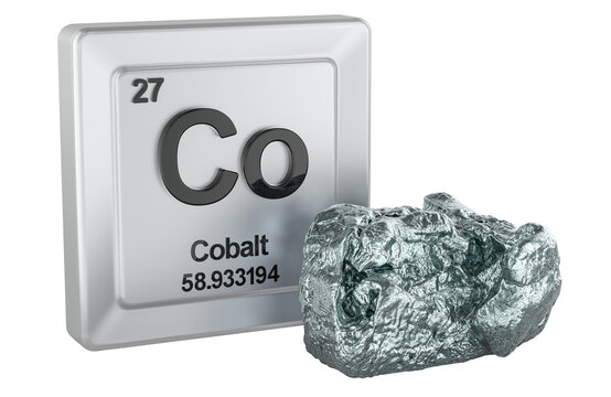 Cobalt element periodic table tile with Co sample. 3d rendering