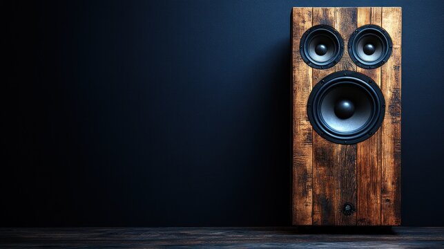 Wooden speaker on dark background