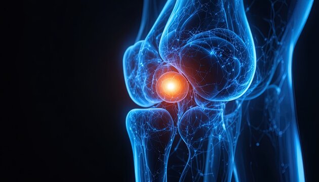 X-Ray View of Knee Joint Anatomy with Inflammation Highlighted, Medical Visual for Education and Healthcare Marketing