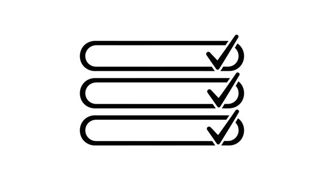 Checklist icon with three items and checkmarks on a white background, representing task completion and organization