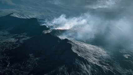 Obraz premium Volcano Erupting with Smoke and Lava
