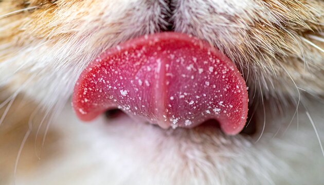 Close-up of a Cats Tongue with Visible Taste Buds.
