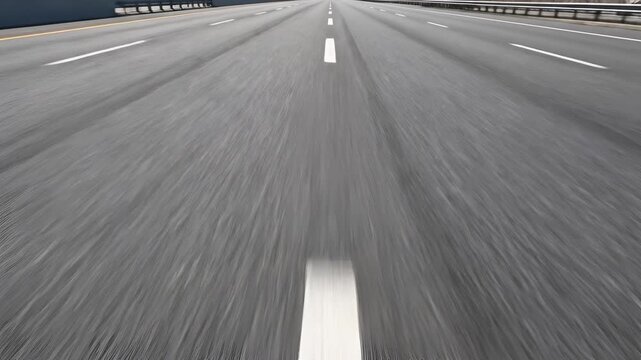 Highway Driving Motion Blur Perspective View of Asphalt Road.