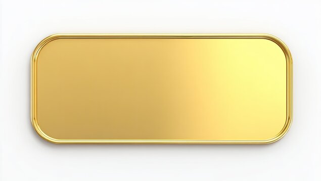 Gleaming rectangular golden metallic object, rounded corners, slight shadow, against a white background