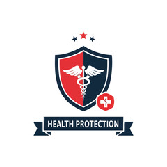 Obraz premium Health Protection Shield Logo. Medical Emblem. Vector Icon. Professional Healthcare Graphic.