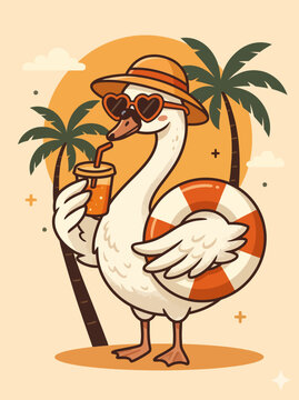 Cartoon Goose Wearing Sunglasses Hat.