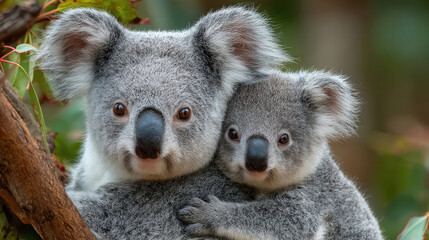 Fototapeta premium Koala Mother and Baby A Tender Moment in the Wild 1.