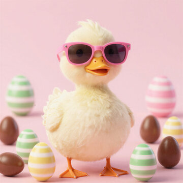 Playful easter duck with sunglasses
