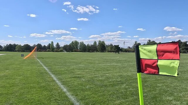 Soccer Pitch Sideline and Corner Flag on a Sunny Day