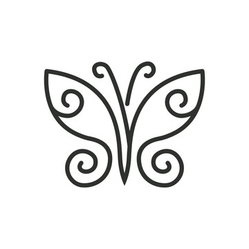 Ornamental Butterfly Swirl Logo Design, Decorative Filigree Insect Icon for Luxury Branding
