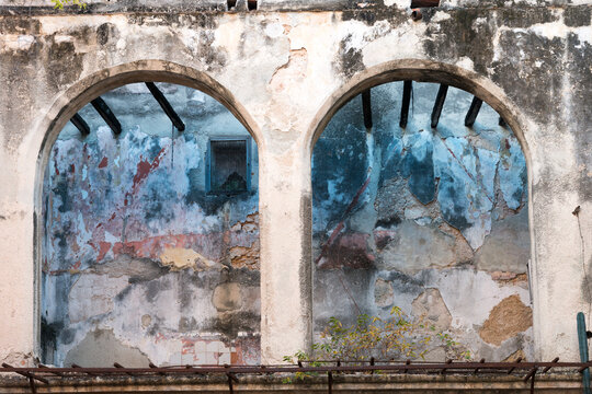 Cuba, Cienfuegos.  Remnant of old stately home in old Havana.