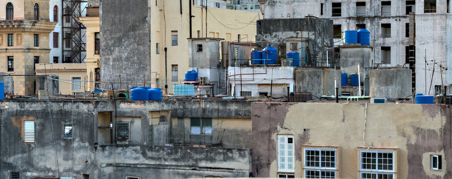 Cuba, Havana.  View of the city rooftops.