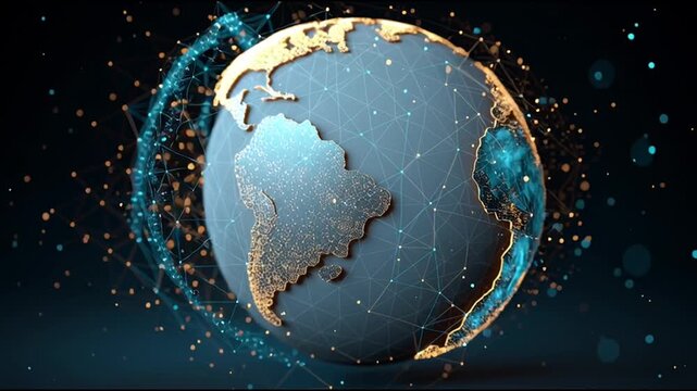 abstract business connection of line from nail node to node on world map background Innovation network points Earth's surface	