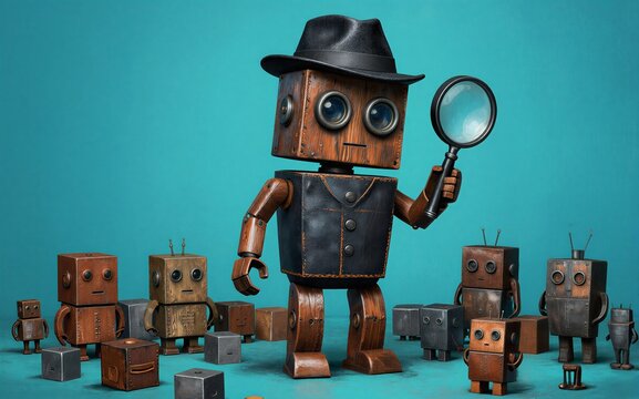 Detective robot investigates suspicious robotic suspects with