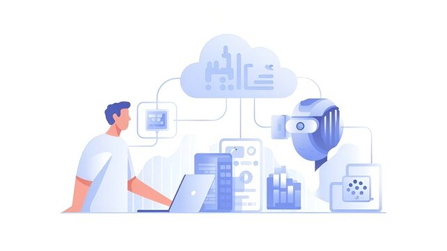 Modern AI Automation Workflow Flat Illustration