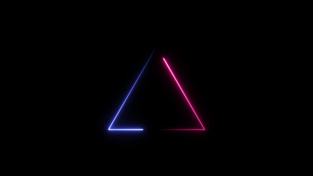 Neon glowing triangle frame with pulsing pink and blue light effect on black background, for modern motion