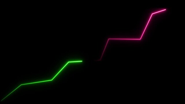 Neon glowing line graph animation, financial data growth concept, digital business analytics trend, abstract tech background