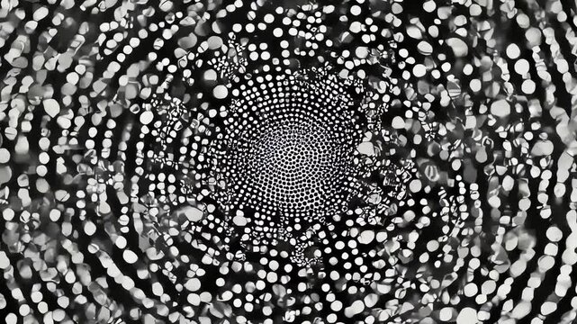 Abstract Black and White Dots Expanding and Contracting in Hypnotic Spiral Motion