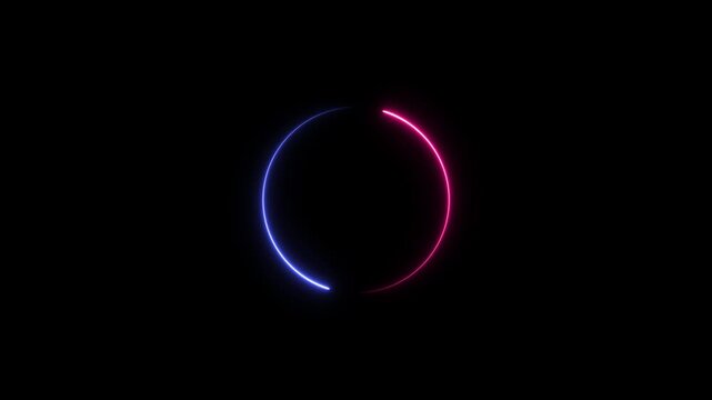 Neon glowing circle loading animation with pink and blue gradient light effect on black background, for ui