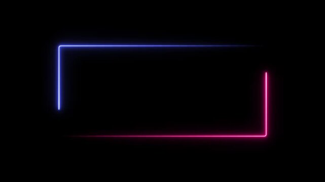 Neon glowing rectangular frame with moving pink and blue light border overlay for digital and social media